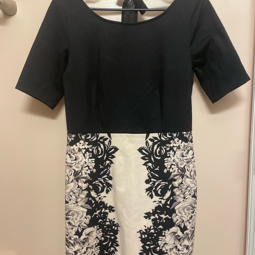 LC Lauren Conrad Black and Cream Floral Midi Dress